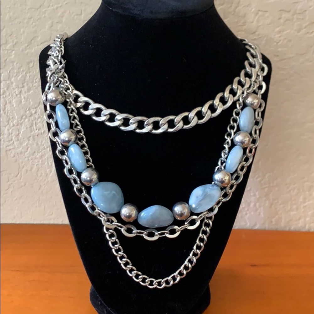 Layered chain necklace with blue beads